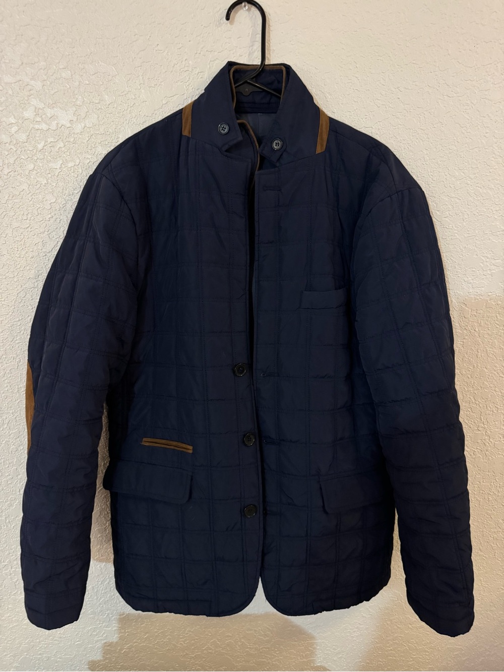 Tailorbyrd Navy Quilted Lightweight Jacket with Brown Accents